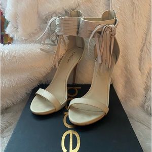 BeBe Irys Fringe Cuff Beige Heeled Sandals